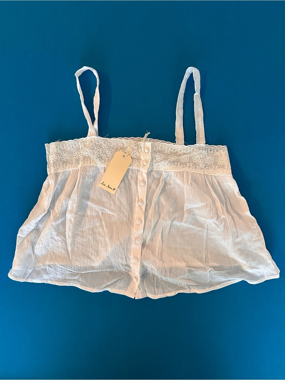 Love Notes White Eyelet-Trim Button Front Cami Top